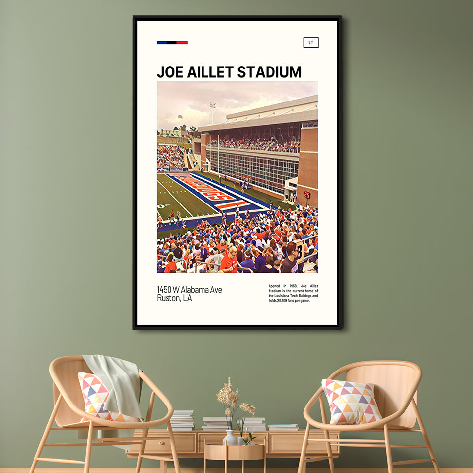 Joe Aillet Stadium Print, Louisiana Tech Bulldogs Stadium Canvas Art, Man Cave Gift, Floating Framed Canvas Print Wall Art