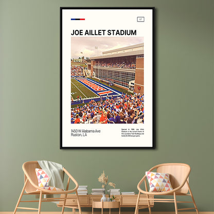 Joe Aillet Stadium Print, Louisiana Tech Bulldogs Stadium Canvas Art, Man Cave Gift, Floating Framed Canvas Print Wall Art