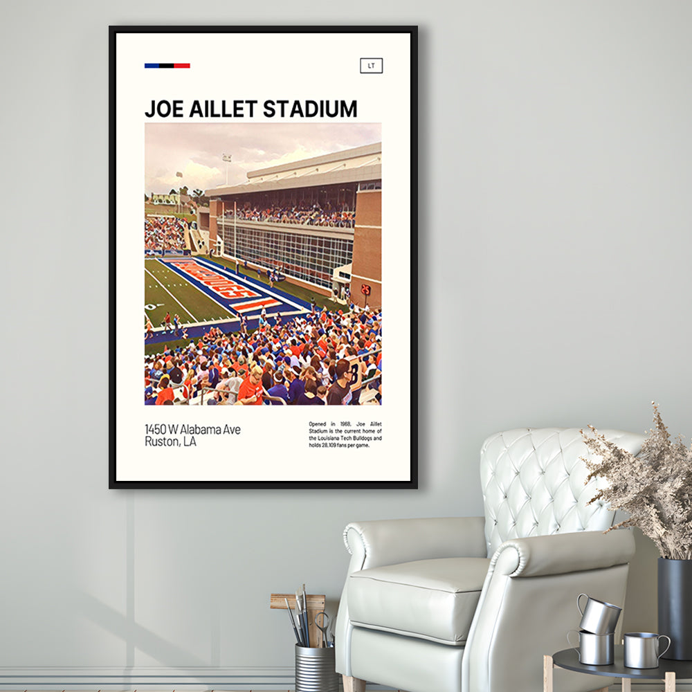 Joe Aillet Stadium Print, Louisiana Tech Bulldogs Stadium Canvas Art, Man Cave Gift, Floating Framed Canvas Print Wall Art