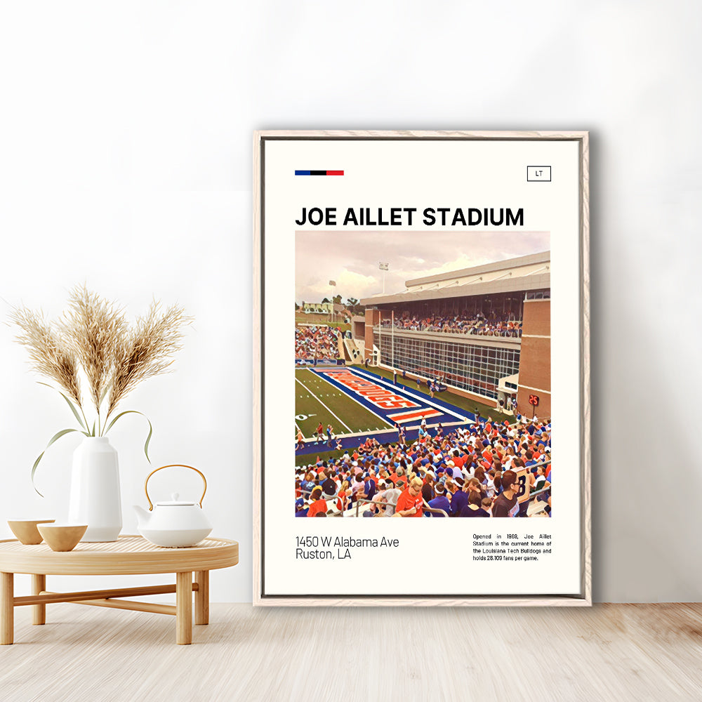 Joe Aillet Stadium Print, Louisiana Tech Bulldogs Stadium Canvas Art, Man Cave Gift, Floating Framed Canvas Print Wall Art