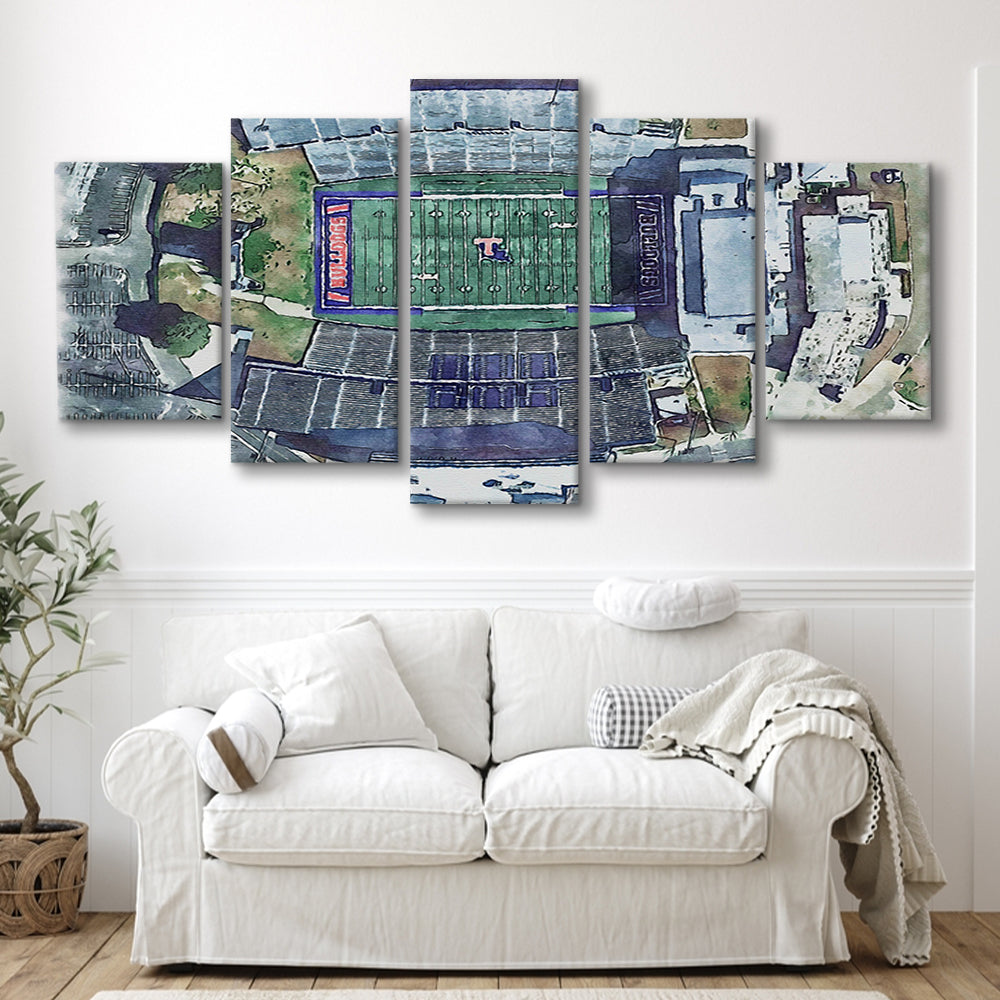 Joe Aillet Painting Stadium Watercolor, Ruston Louisiana Watercolor, Sport Art, Mixed 5 Panel, Canvas Print Wall Art