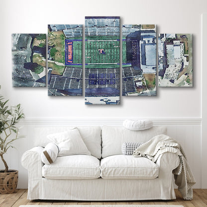 Joe Aillet Painting Stadium Watercolor, Ruston Louisiana Watercolor, Sport Art, Mixed 5 Panel, Canvas Print Wall Art