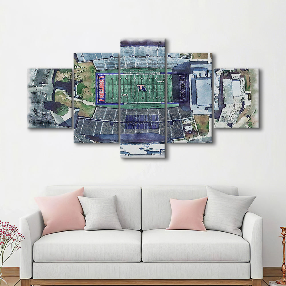 Joe Aillet Painting Stadium Watercolor, Ruston Louisiana Watercolor, Sport Art, Mixed 5 Panel, Canvas Print Wall Art