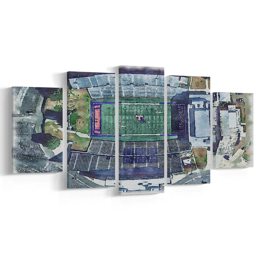 Joe Aillet Painting Stadium Watercolor, Ruston Louisiana Watercolor, Sport Art, Mixed 5 Panel, Canvas Print Wall Art