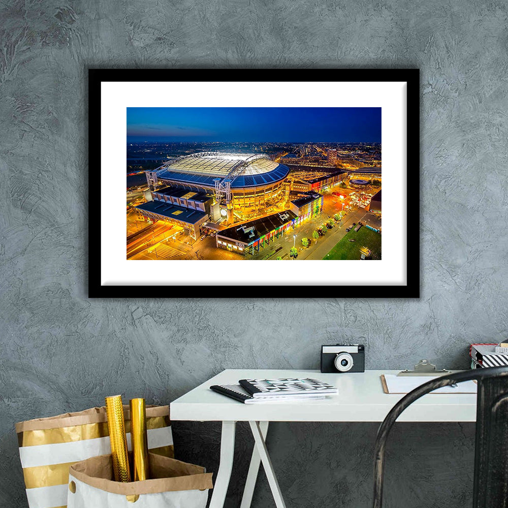 Johan Cruijff ArenA in Amsterdam, Stadium Canvas, Sport Art, Gift for him, White Border Framed Art Print Wall Decor