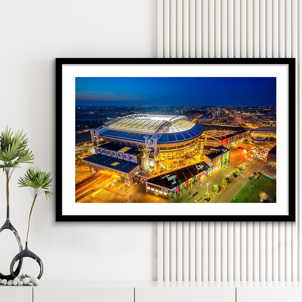 Johan Cruijff ArenA in Amsterdam, Stadium Canvas, Sport Art, Gift for him, White Border Framed Art Print Wall Decor
