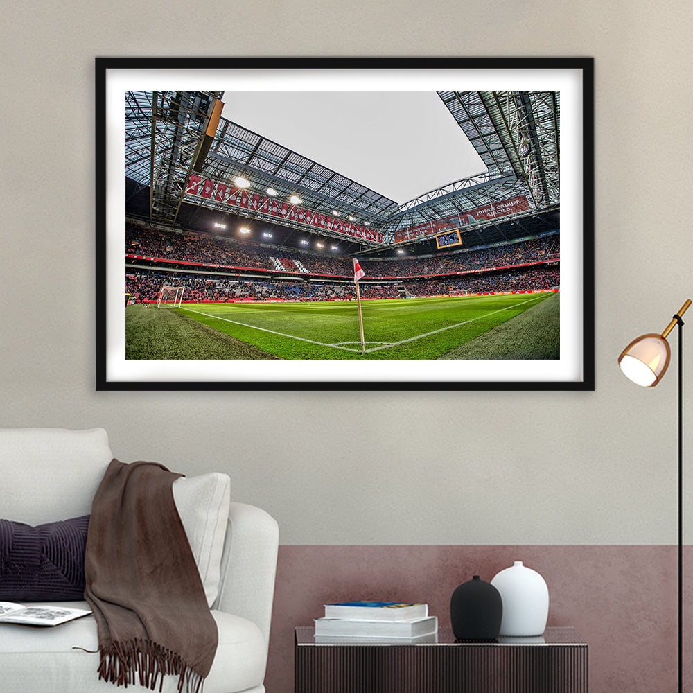 Johan Cruijff Arena, Stadium Canvas, Sport Art, Gift for him, White Border Framed Art Print Wall Decor