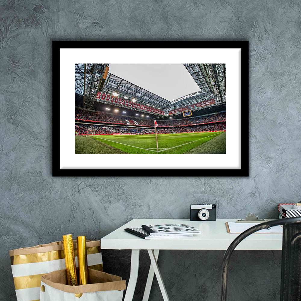 Johan Cruijff Arena, Stadium Canvas, Sport Art, Gift for him, White Border Framed Art Print Wall Decor
