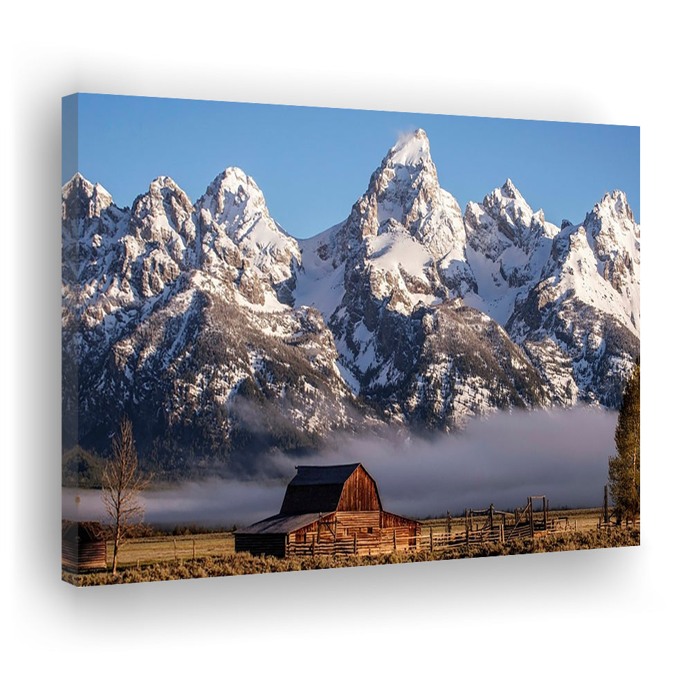 John Moulton Barn With High Peaks Of Teton Range Grand Teton National Park, Cavas Print Wall Art Hom Decor