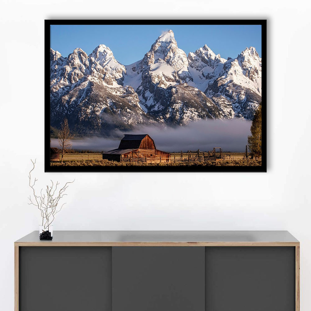 John Moulton Barn With High Peaks Of Teton Range Grand Teton National Park, Framed Art Print, Picture Framed