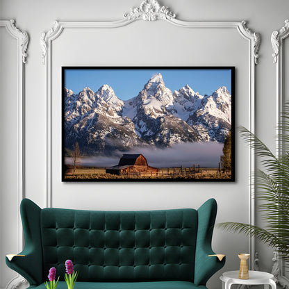 John Moulton Barn With High Peaks Of Teton Range Grand Teton National Park, Framed Art Print, Picture Framed