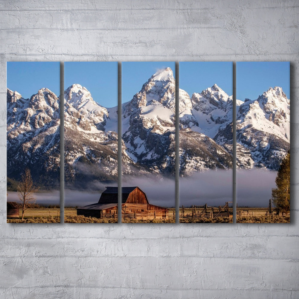 John Moulton Barn With High Peaks Of Teton Range Grand Teton National Park, 5 Piece B Extra Large Cavas Print Wall Art Decor