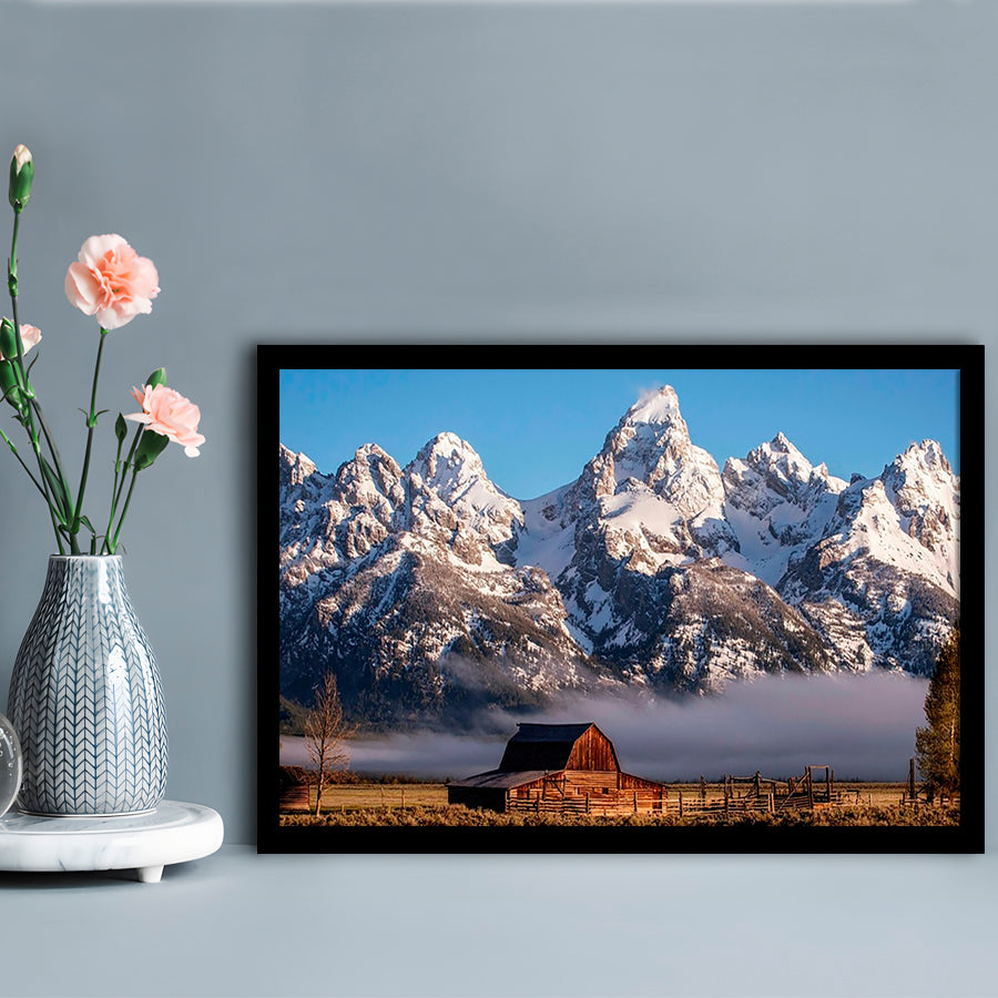 John Moulton Barn With High Peaks Of Teton Range Grand Teton National Park, Framed Art Print, Picture Framed