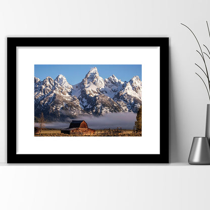 John Moulton Barn With High Peaks Of Teton Range Grand Teton National Park, Framed Art Print White Border