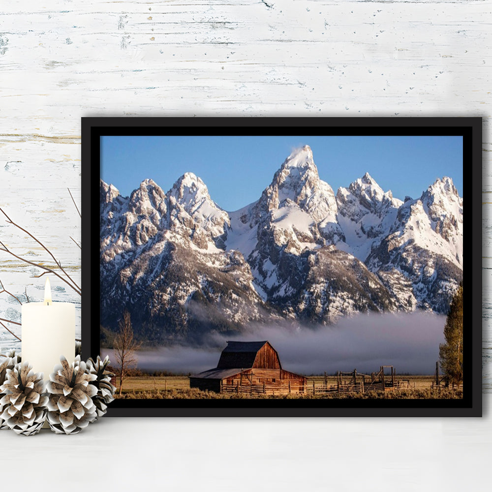 John Moulton Barn With High Peaks Of Teton Range Grand Teton National Park, Framed Cavas Print, Floating Frame