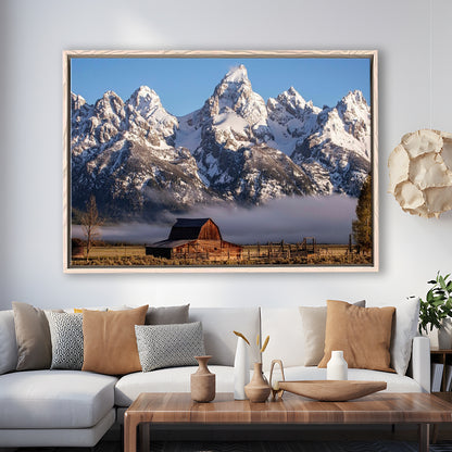 John Moulton Barn With High Peaks Of Teton Range Grand Teton National Park, Framed Cavas Print, Floating Frame