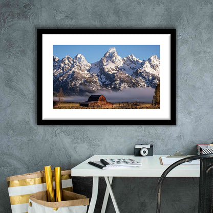 John Moulton Barn With High Peaks Of Teton Range Grand Teton National Park, Framed Art Print White Border