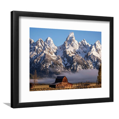 John Moulton Barn With High Peaks Of Teton Range Grand Teton National Park, Framed Art Print White Border