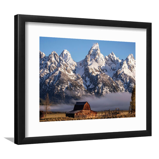 John Moulton Barn With High Peaks Of Teton Range Grand Teton National Park, Framed Art Print White Border