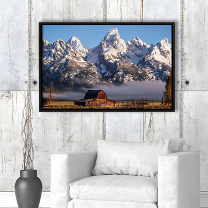 John Moulton Barn With High Peaks Of Teton Range Grand Teton National Park, Framed Cavas Print, Floating Frame