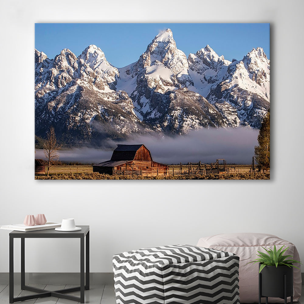John Moulton Barn With High Peaks Of Teton Range Grand Teton National Park, Cavas Print Wall Art Hom Decor