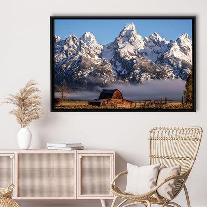 John Moulton Barn With High Peaks Of Teton Range Grand Teton National Park, Framed Cavas Print, Floating Frame