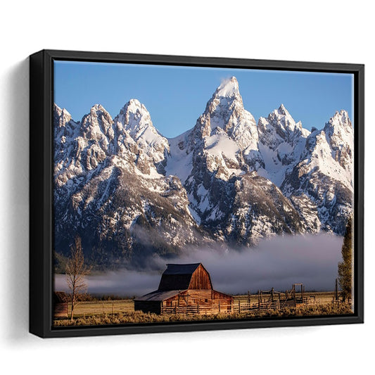 John Moulton Barn With High Peaks Of Teton Range Grand Teton National Park, Framed Cavas Print, Floating Frame
