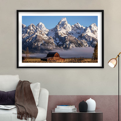 John Moulton Barn With High Peaks Of Teton Range Grand Teton National Park, Framed Art Print White Border