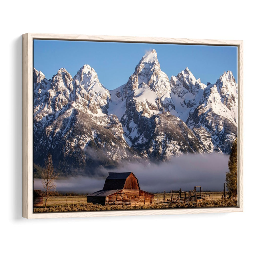 John Moulton Barn With High Peaks Of Teton Range Grand Teton National Park, Framed Cavas Print, Floating Frame