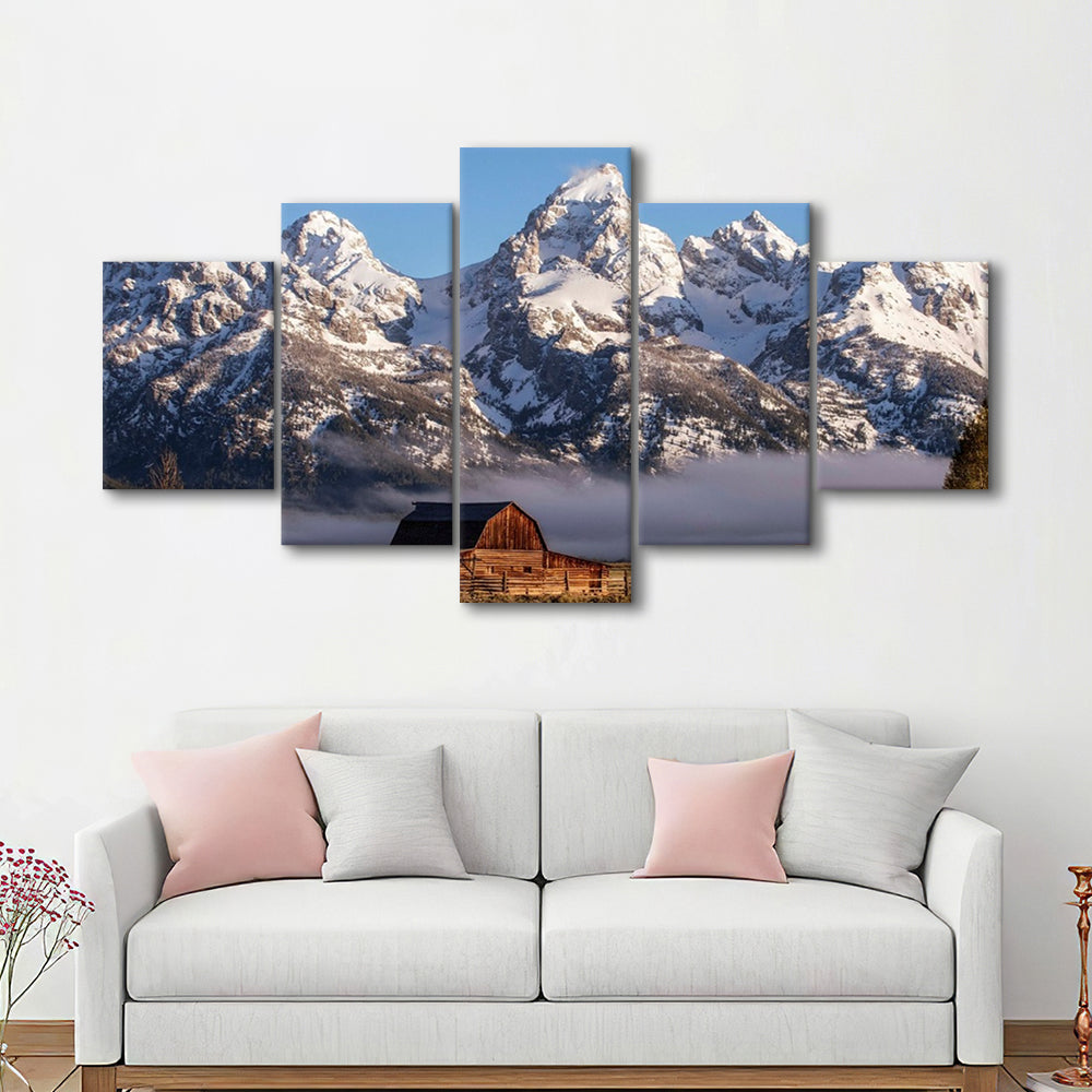 John Moulton Barn With High Peaks Of Teton Range Grand Teton National Park, 5 Piece Large Cavas Print Wall Art