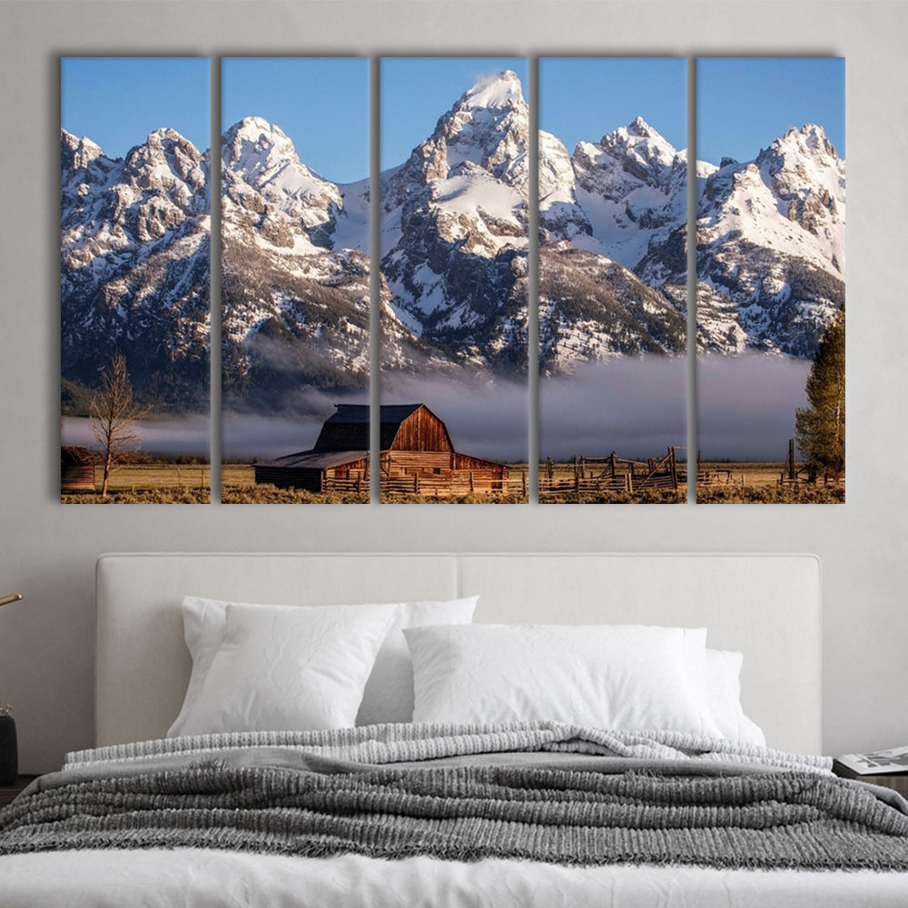 John Moulton Barn With High Peaks Of Teton Range Grand Teton National Park, 5 Piece B Extra Large Cavas Print Wall Art Decor