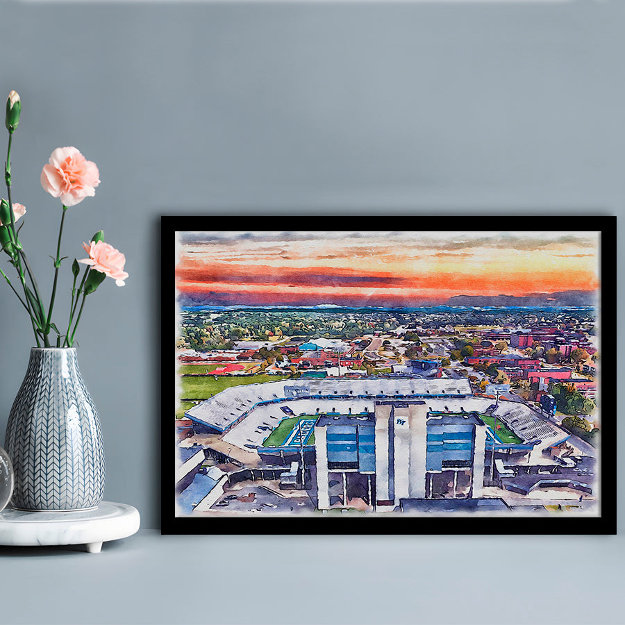 Johnny Red Floyd Painting Stadium Watercolor, Murfreesboro Tennessee, Sport Gift Art, Framed Art Print Wall Decor