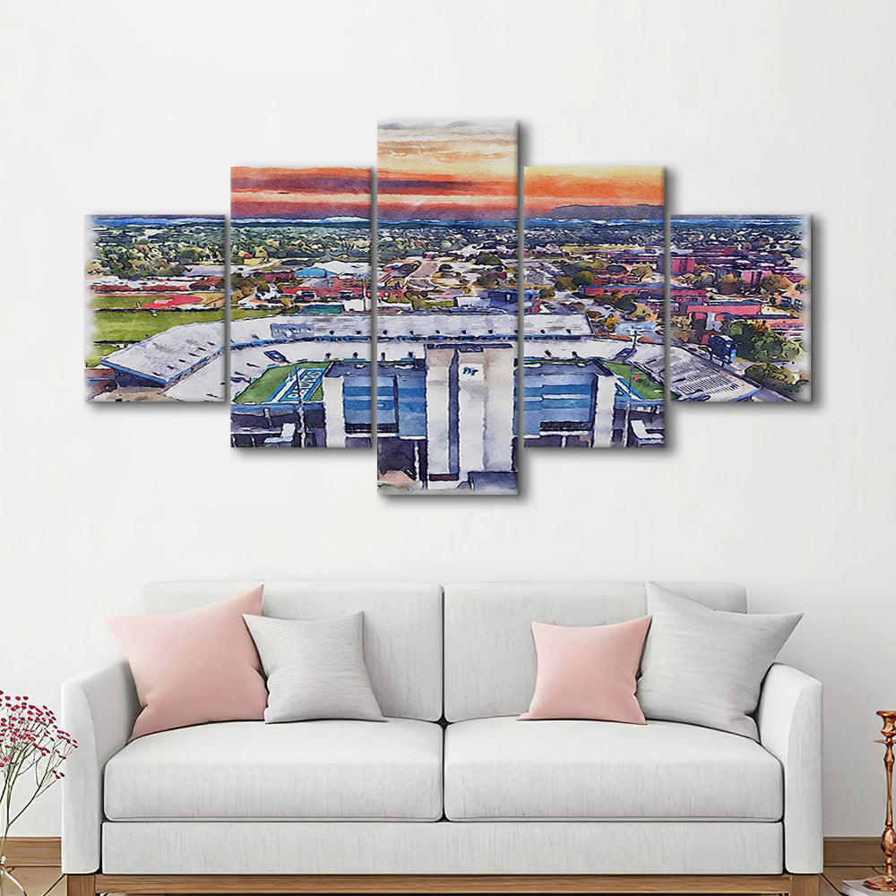 Johnny Red Floyd Painting Stadium Watercolor, Murfreesboro Tennessee, Sport Art, Mixed 5 Panel, Canvas Print Wall Art