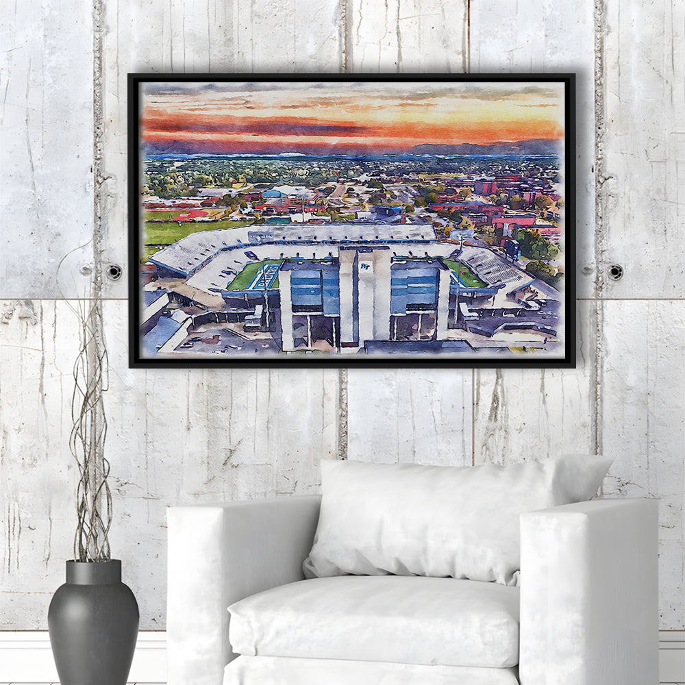 Johnny Red Floyd Painting Stadium Watercolor, Murfreesboro Tennessee, Sport Gift Art, Framed Canvas Print Wall Art