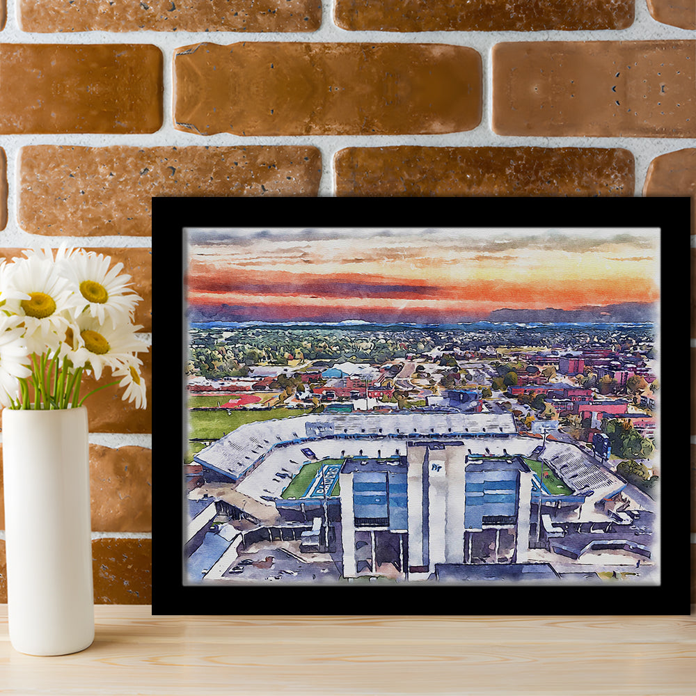 Johnny Red Floyd Painting Stadium Watercolor, Murfreesboro Tennessee, Sport Gift Art, Framed Art Print Wall Decor