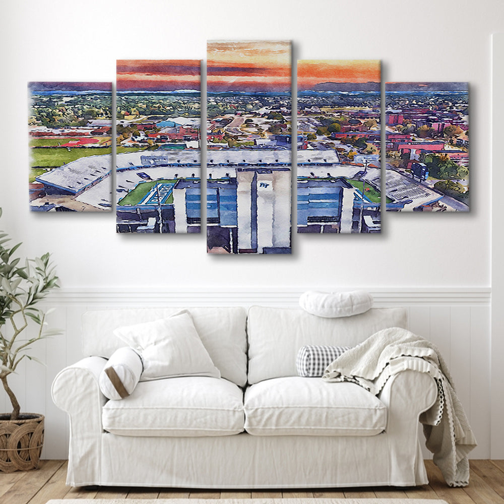 Johnny Red Floyd Painting Stadium Watercolor, Murfreesboro Tennessee, Sport Art, Mixed 5 Panel, Canvas Print Wall Art