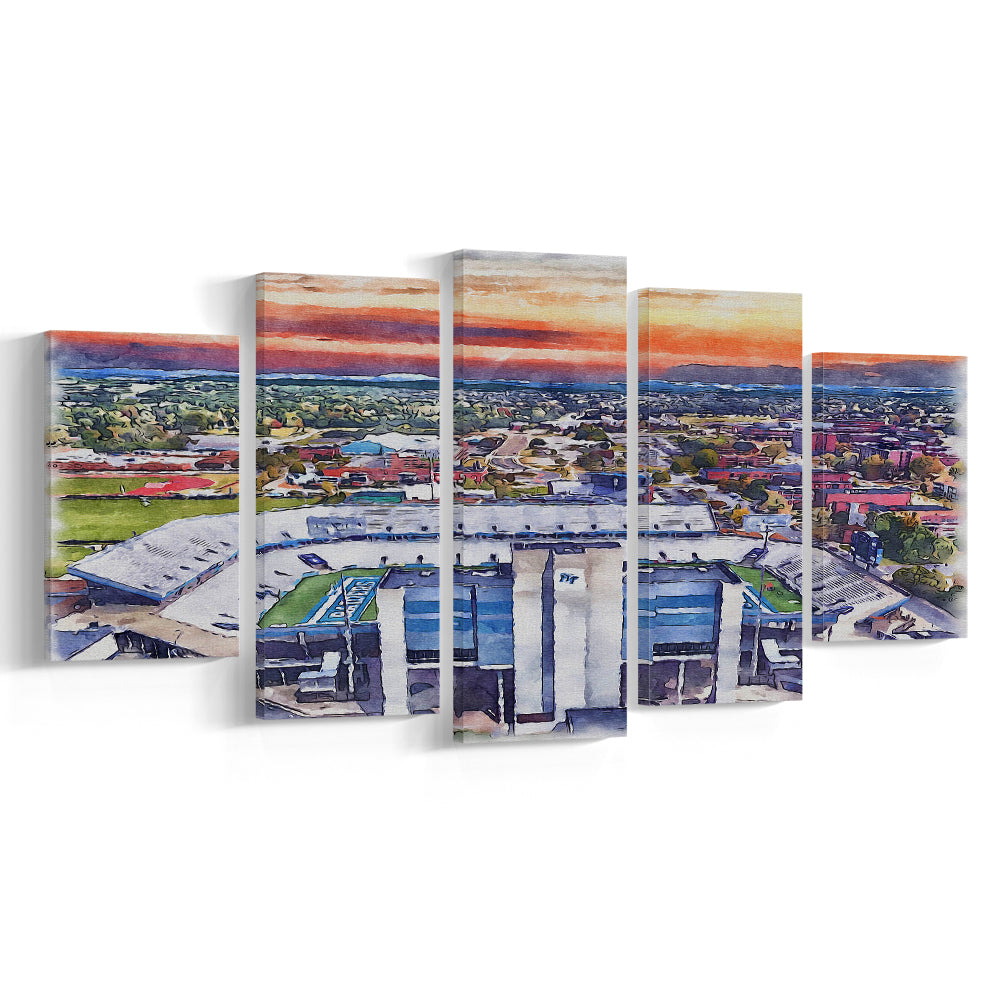 Johnny Red Floyd Painting Stadium Watercolor, Murfreesboro Tennessee, Sport Art, Mixed 5 Panel, Canvas Print Wall Art
