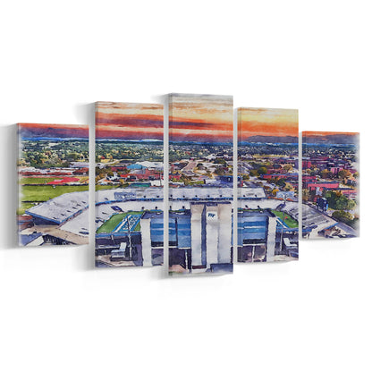 Johnny Red Floyd Painting Stadium Watercolor, Murfreesboro Tennessee, Sport Art, Mixed 5 Panel, Canvas Print Wall Art