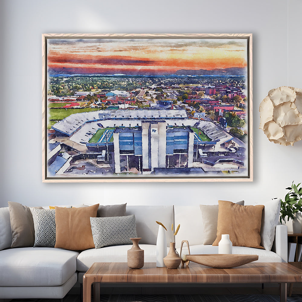 Johnny Red Floyd Painting Stadium Watercolor, Murfreesboro Tennessee, Sport Gift Art, Framed Canvas Print Wall Art