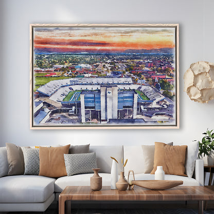 Johnny Red Floyd Painting Stadium Watercolor, Murfreesboro Tennessee, Sport Gift Art, Framed Canvas Print Wall Art