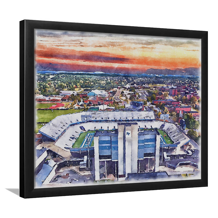 Johnny Red Floyd Painting Stadium Watercolor, Murfreesboro Tennessee, Sport Gift Art, Framed Art Print Wall Decor
