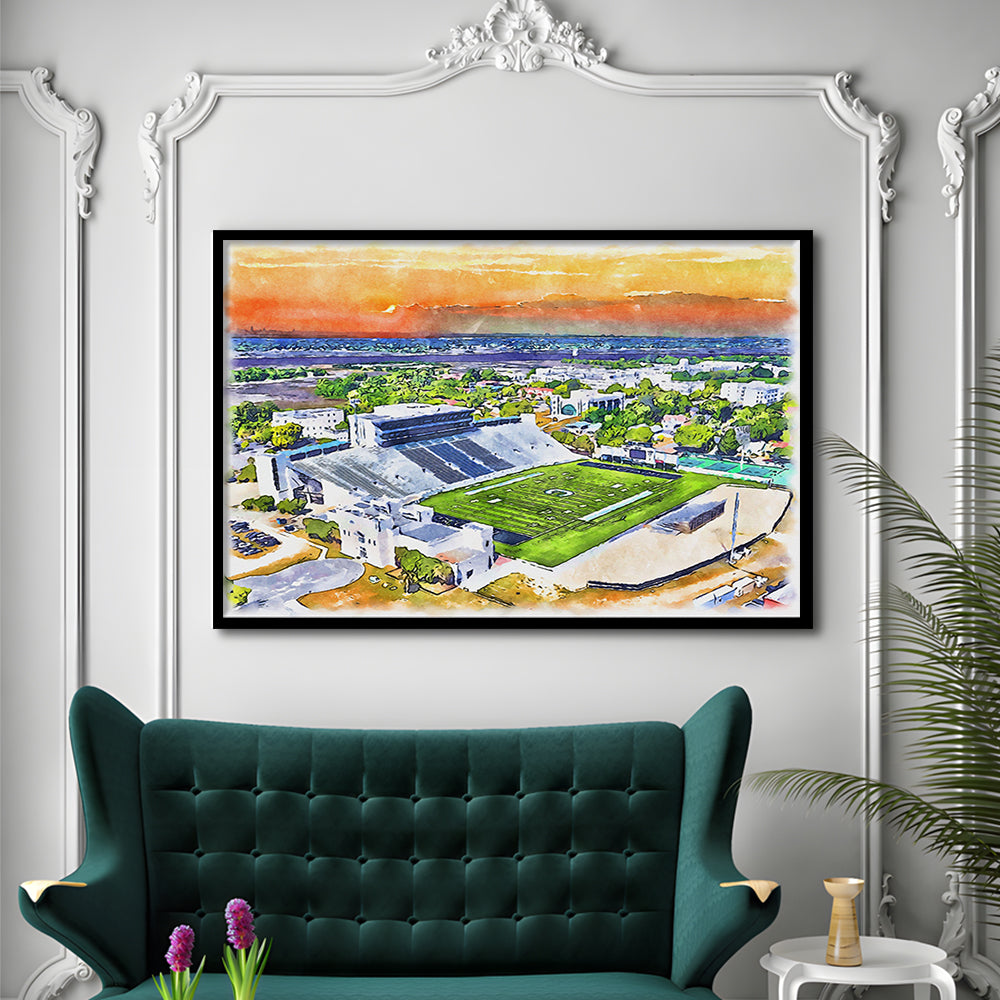 Johnson Hagood Painting Stadium Watercolor, Charleston South Carolina, Sport Gift Art, Framed Art Print Wall Decor