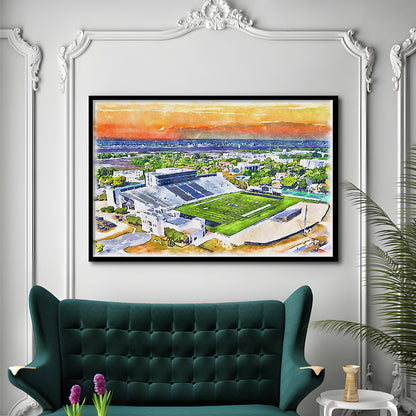 Johnson Hagood Painting Stadium Watercolor, Charleston South Carolina, Sport Gift Art, Framed Art Print Wall Decor