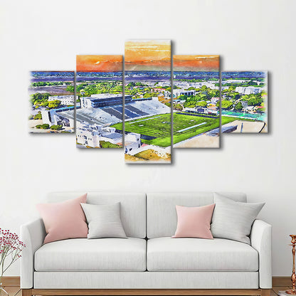 Johnson Hagood Painting Stadium Watercolor, Charleston South Carolina, Sport Art, Mixed 5 Panel, Canvas Print Wall Art
