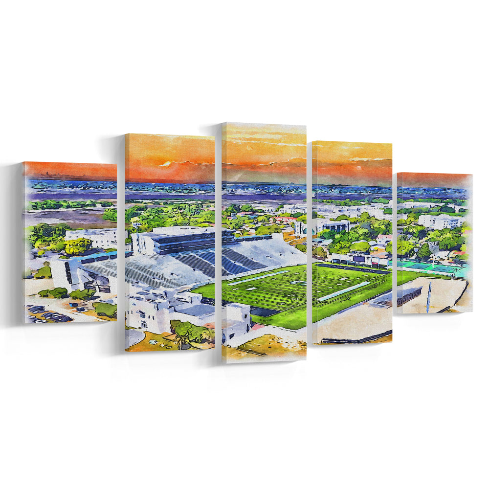 Johnson Hagood Painting Stadium Watercolor, Charleston South Carolina, Sport Art, Mixed 5 Panel, Canvas Print Wall Art