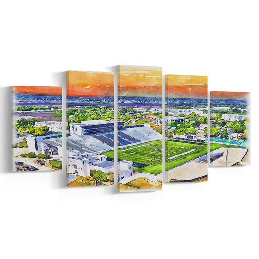 Johnson Hagood Painting Stadium Watercolor, Charleston South Carolina, Sport Art, Mixed 5 Panel, Canvas Print Wall Art
