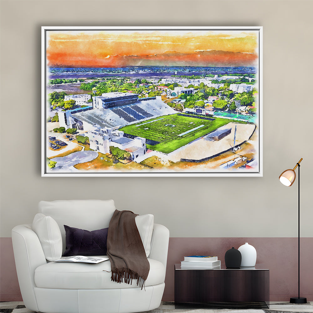 Johnson Hagood Painting Stadium Watercolor, Charleston South Carolina, Sport Gift Art, Framed Canvas Print Wall Art