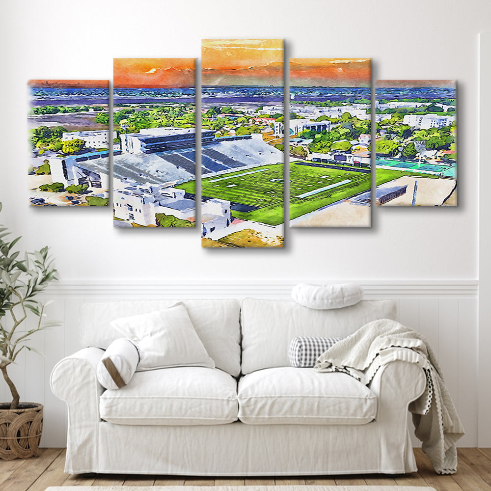 Johnson Hagood Painting Stadium Watercolor, Charleston South Carolina, Sport Art, Mixed 5 Panel, Canvas Print Wall Art