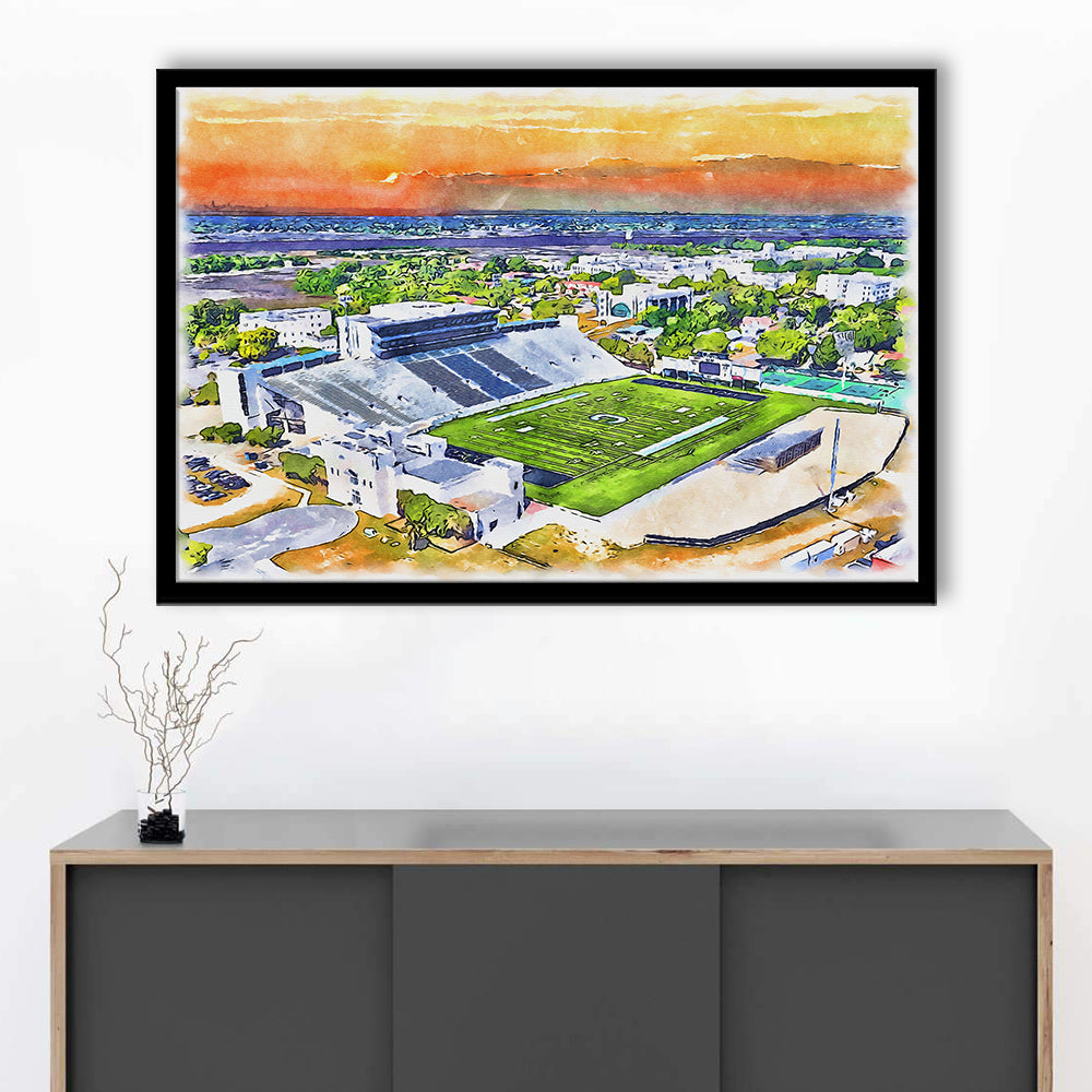 Johnson Hagood Painting Stadium Watercolor, Charleston South Carolina, Sport Gift Art, Framed Art Print Wall Decor