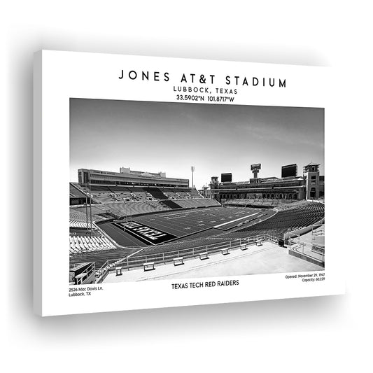 Jones At&T Stadium Black And White, Texas Tech Red Football Stadium Wall Art Print, Canvas Print Wall Art, Man Cave Gift